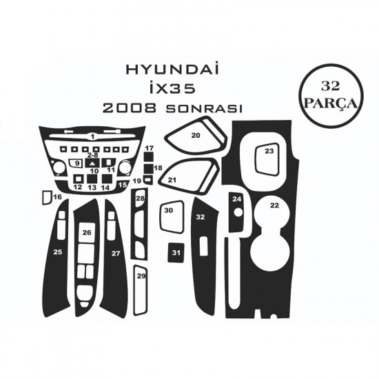 Hyundai Ix35 08- 32 Parça Konsol Maun Kaplama