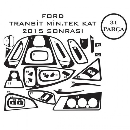 Ford Transit Minibüs 15- 31 Parça Konsol Maun Kaplama