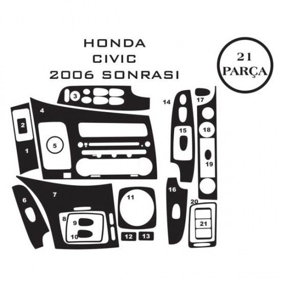 Honda Civic 8 05-11 21 Parça Konsol Maun Kaplama