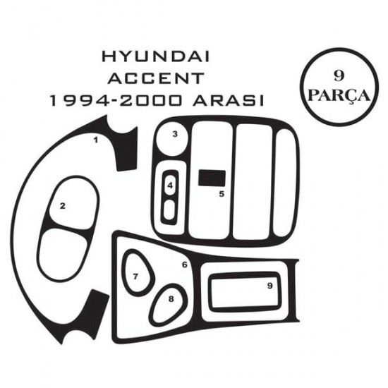 Hyundai Accent 94-99 9 Parça Konsol Maun Kaplama