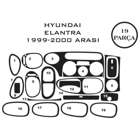 Hyundai Elantra 95-00 19 Parça Konsol Maun Kaplama